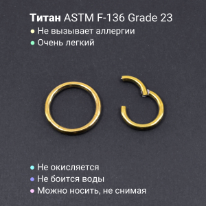 Кольцо сегментное 2,0 мм кликер. Титан, золотое анодирование. HSEGTA12G