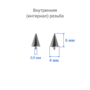 Интернал-конусы 4 х 6 мм (4 штуки) для украшений со стержнем 1,2 мм (резьба 0,9 мм). Титан. TBSI0946-4