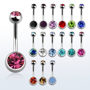 Украшение для пирсинга пупка с двумя кристаллами. BN2J14