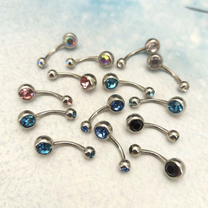 Украшение для пирсинга пупка с двумя кристаллами. BN2J14